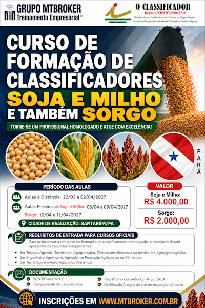 CURSO DE FORMACAO DE CLASSIFICADORES DE SOJA MILHO E SORGO - ABRIL 2027 EM SANTARÉM